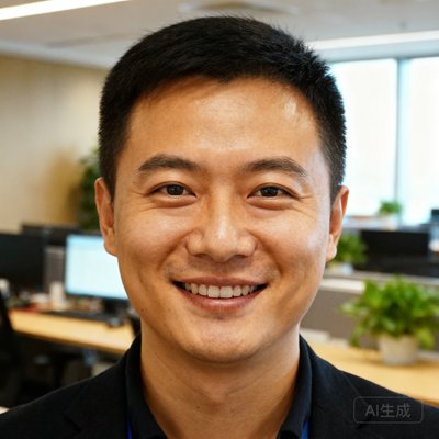搜球吧CEO张伟头像，面带微笑，背景是办公室